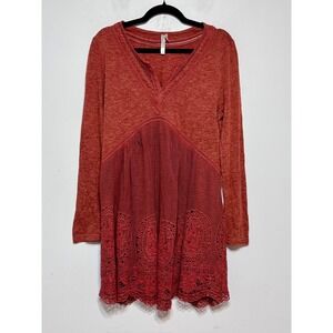 Moi Meme‎ Boho Cottagecore Lace Hem Tunic Dress Small Fairy Grunge Lagenlook